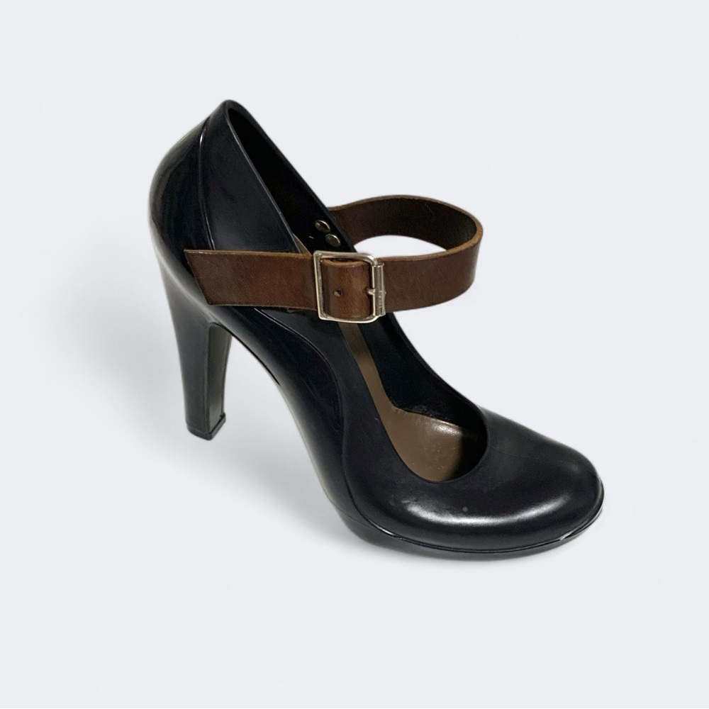 Marni Rubber &  Leather Mary Jane Rain Pumps In Black | Size 39